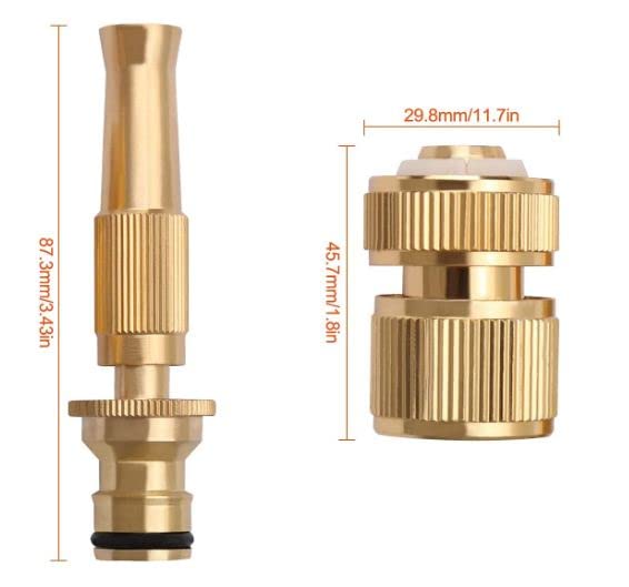 SeCro Adjustable Pure-BRASS Water Spray Nozzle 1/2”, Brass Fitting Set, for Hand Watering Garden Plants Lawn Washing Cars and Showering Pets Fittings.