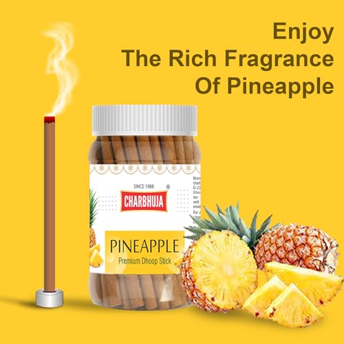 CHARBHUJA Fragrant Dry Dhoop Sticks (6 * 100g=354 Sticks) Charcoal Free Stick for Home & Office Fragrance, Pooja, Hawan, Uplift Mood (Kesar Kasturi, 24 Carat, Pineapple, Rajnigandha, Rose, Ketaki)