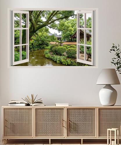 JVERF - JZZA28130 Singapore Parks Pond Trees Shrubs| Self-Adhesive Open Window Wall Sticker