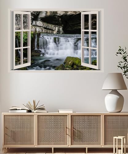 JVERF - JZZA21510 France Waterfalls Rivers Stones Saut du Doubs Cave| Self-Adhesive Open Window Wall Sticker