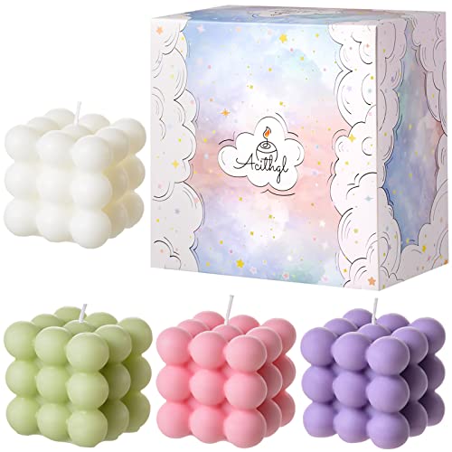 ACITHGL Bubble Candle - Cube Soy Wax Candles, Home Decor Candle, Scented Candle Set 4 Pieces, Home Use and Gifting (White+Green+Pink+Purple)