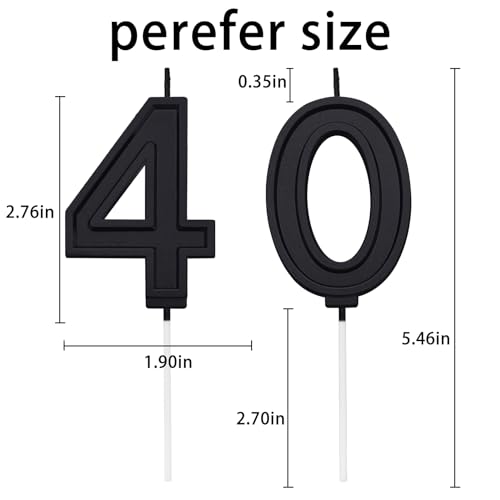 Black 40 Number Birthday Candles 3D Number Birthday Cake Candles for Wedding Anniversary Decoration Happy Number Birthday Party Celebration