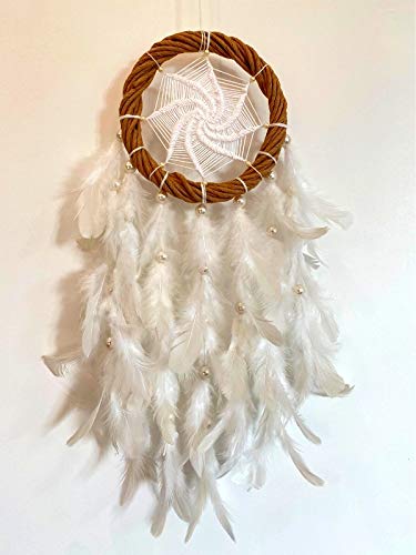 rooh Dream Catcher~White Magic Wreath With Pretty Lights~Handmade Hangings For Positivity(Can Be Used As Home Decor,Gift,Wall Hangings,Meditation Room,Yoga Temple,Wind Chime&Feather Car Hanging)