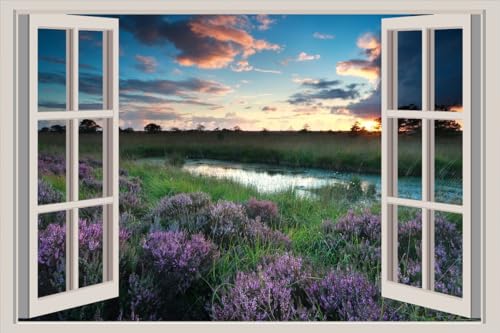 JVERF - JZZA27373 Scenery Sky Lake Evening| Self-Adhesive Open Window Wall Sticker