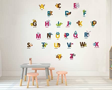 HS Decor ' Alphabet Letters with Baby Animals ' Large Size Wall Sticker (Wall Coverage Area - Height 120 cms X Width 40 cms)(Pack of 1)