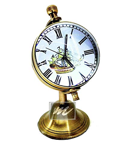 U.K MART Antique Globe Stand Solid Brass Table Clock | 1 Year Replacement Warranty