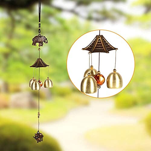 Zobro Metal Elephant Design Wind Chimes for Home Balcony Garden Positive Energy, Home Decor Hanging Long Brass Bells with Good Sound (Elephant Design 3Bell)