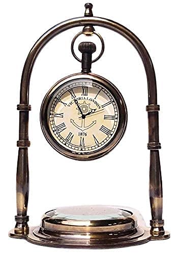 Delight Enterprises Antique Brass Hanging Table Watch with Directional Compass Full Brass Frame for Your Office Table Best Gift for You