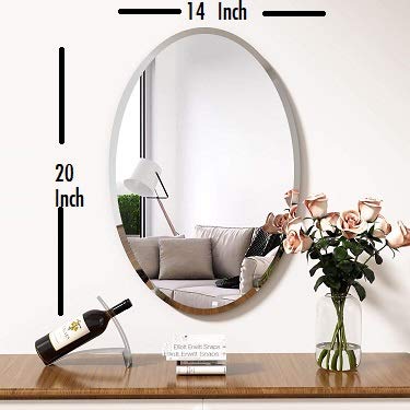 SEVEN HORSES Frameless Oval Bevelled Wall Mirror for Dressing,Bedroom,Bathroom, Living Room,Entrance and Makeup Mirror (14 inches X 20 inches, Unframed, White)