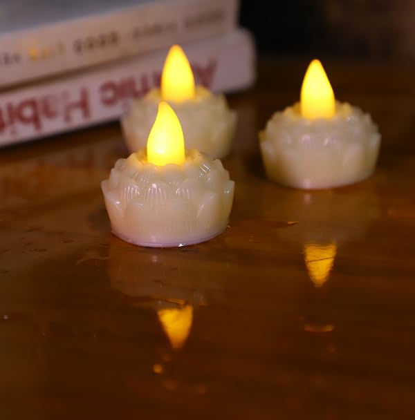 Veecraft Water Sensored Diyas and Candles, Flameless/Smokeless/Battery Operated Tea Light Water Floating Candles for Home Decoration, Diwali, Christmas, Valentines (Designer, Yellow, Pack of 24)