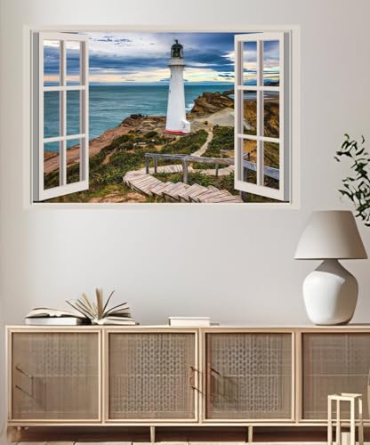 JVERF - JZZA25171 New Zealand Coast Lighthouses Wellington Clouds| Self-Adhesive Open Window Wall Sticker