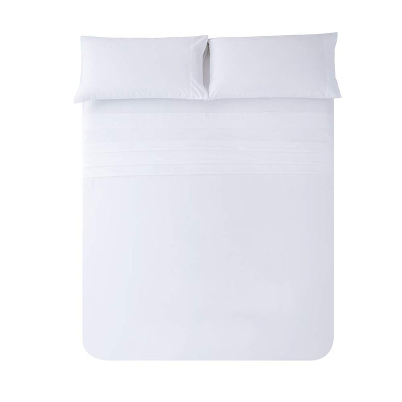 ELINEN Queen Size Percale Bed Sheets, 200 Thread Count Cotton Polyester Blend Sheet Set,Wrinkle Free,Breathable,Crisp Refreshing Feeling, 60 Cotton 40 Polyester Cotton Rich Sheets 4 PC(White,Queen)