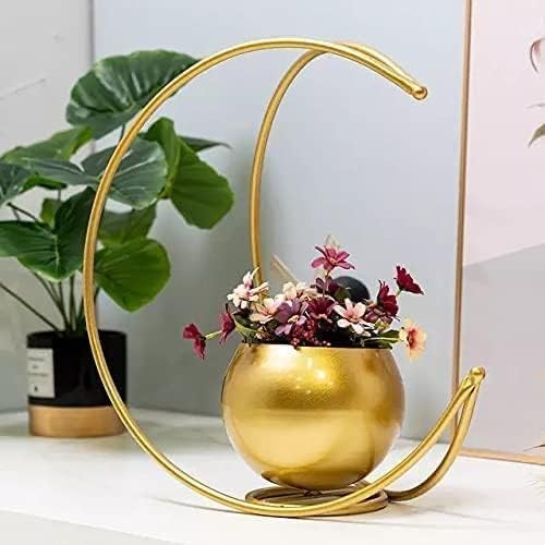 AYMH® Metal Flower Vase Geometric Half Moon Design Flower Pot Stand | Table Top Decorative Flower Pot | Gold Metal Flower Vase for Home and Office Side Table Decoration (Gold)