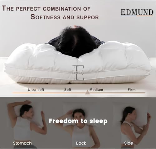 EDMUND Super Soft Premium Box Buffle Pinch Pleate Adjustable Hight Pillows 18x28 Inch Standard Size Luxurious Down Alternative Sleeping Pillow | Beige - Set of - 2