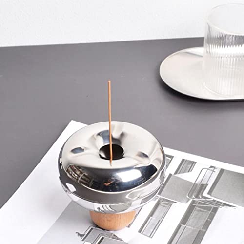 MERISHOPP™ Round Cigarette Ashtray for Home Office Desktop Outdoor with Wooden Stand