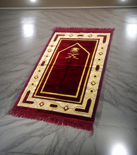 Weavers Villa Prayer Mat/Aasan/Meditation Mat/Multipurpose Velvet Rug Mats [Size: 70cm X 110cm] (Maroon)