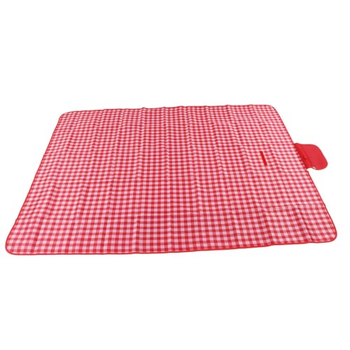 Mossio Camping Blanket, Large Size Picnic Blanket Oxford Cloth Foldable for Outdoor Red White Lattice