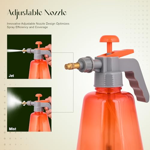 ORILEY Pressure Spray Pump Bottle with Adjustable Nozzle Heavy Duty Water Mister for Home Garden Lawn Plants Watering & Cleaning (1500ml, Random Colour)