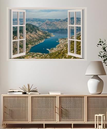 JVERF - JZZA24222 Montenegro Mountains Houses Kotor Bay| Self-Adhesive Open Window Wall Sticker