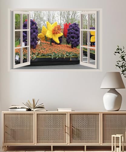 JVERF - JZZA25073 Netherlands Parks Tulips Keukenhof Design| Self-Adhesive Open Window Wall Sticker