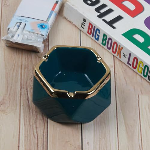 Pakhi Decor Groovy Ceramic Ashtray for Home & Office, Green (10352)