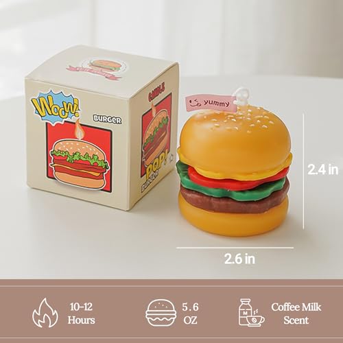 Burger with Cheese Scented Candle, Cute Decorative Food Candle, Handmade Creative Novelty Candle for Party Home Decor and Gift, Yummy Coffee Milk Scent