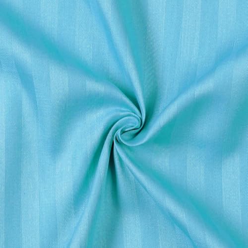 Roman Cotton Satin Stripes Elastic Fitted Plain Double Bedsheet King Size with Two Pillow Covers for Home/Hotels/Guest House - Size 72"x78"x6" (Aqua)