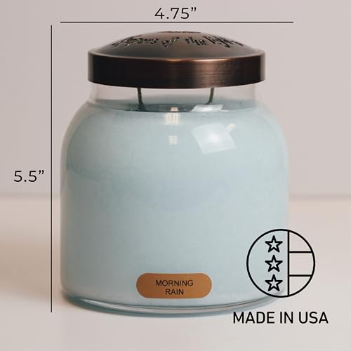 A Cheerful Giver - Morning Rain - 34oz Papa Scented Candle Jar with Lid - Keepers of The Light - 155 Hours of Burn Time, Gift for Women, Blue