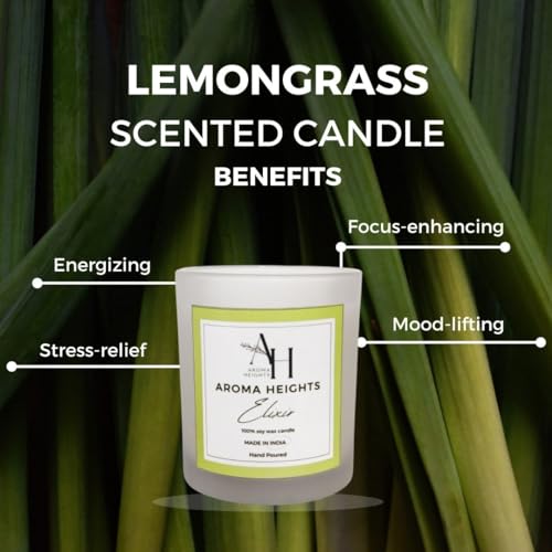 Aroma Heights Lemongrass Scented Candle | White Jar | 100% Soy Wax Candle for Home Decor & Aromatherapy | 160 GMS | Burn Time Upto 70 Hours | Best Fragrance Candle for Gifting