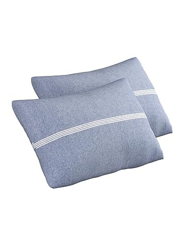 Pillow Cover Set of 2 | Pillow Cover 100% Cotton | 180 TC Bed Pillow | Wrinkle Free & Fade Resistance | Striped Pattern | Standard Size | All Season Use(Light Blue)