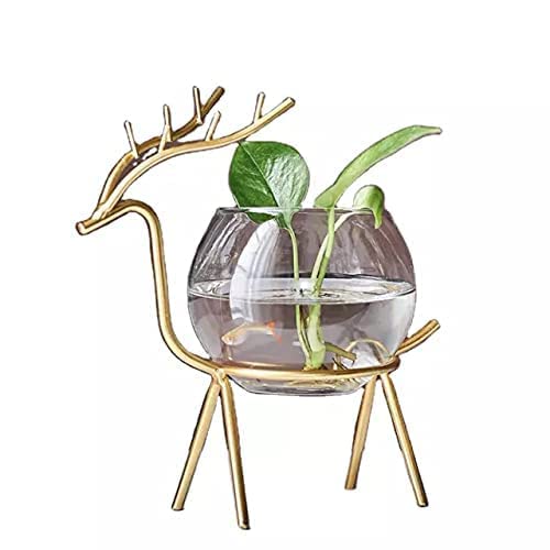 Unique Art. Glass Planter Holder Deer |Glass Pot| Glass Flower Pot| Glass Flower Round Vase Handmade for Decorate House,Set of 2(Colour-Gold)