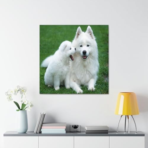 GADGETS WRAP Canvas Gallery Wrap Framed for Home Office Studio Living Room Decoration (17x17inch) - Mom And Baby Dog