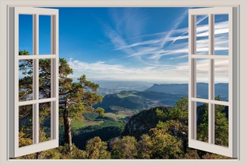 JVERF - JZZA28651 Spain Mountains Sky Berga Catalonia Trees Clouds| Self-Adhesive Open Window Wall Sticker