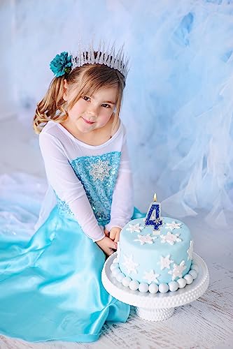 2.6" Large Blue Diamonds Snow Flakes Birthday Candles 2nd,Snowflake Cake Toppers,Numeral Candle Party Wedding Anniversary Frozen Cake Decorations (2)