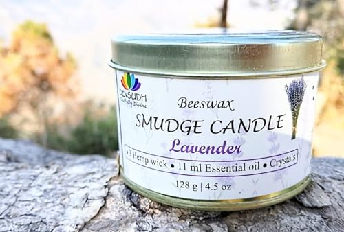 DEVSUDH Lavender Smudge Candle (Organic Beeswax & Hemp Wick)| India's 1st Triple Hemp Wick Candle| Manifestation Candle,Chakra Healing,Removes Negative Energy| Yoga,Meditation,Spa,Reiki,Aromatherapy|