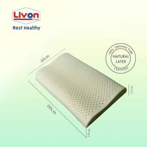 Rest Healthy Organic Pure Natural, Breathable, Orthopaedic, Durable, Hypoallergenic, Neck Support, Cooling, Latex Contour Pillow by Livon Comforts