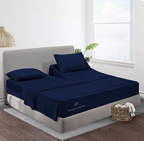 Top Split King Sheets Sets for Adjustable beds, Half Split King Sheet Sets for Adjustable beds 18" deep Pocket, 34" Split Top Sheets 1000 TC 100% Cotton (Half Split Fitted) Navy Blue