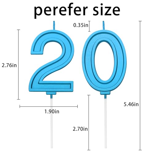 Blue 20 Number Birthday Candles 3D Number Birthday Cake Candles for Wedding Anniversary Decoration Happy Number Birthday Party Celebration