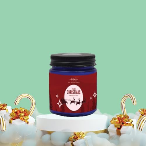 Divine Senses Festive Christmas Candle with Ornate Design and Cinnamon-Evergreen Fragrance - Perfect Holiday Centerpiece and Gift Set of 4 (Blue Jar)