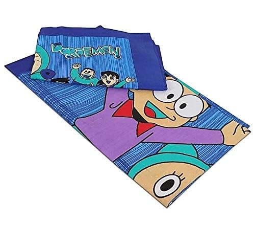 Tamasvini Cotton 144 TC Bedsheet with 2 Pillow Covers Printed King Size for Home, Hotels, Guest House, PGs & Living Room (Blue Doraemon)