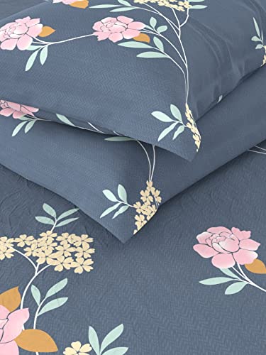 KOPA Extra Smooth Micro Double Bedsheet with 2 Pillow Covers -3pc Set (la-Vogue) | Extra Smooth Cotton Feel - Glace Cotton | 1 Bedsheet with 2 King Size Pillow Covers Floral-Grey