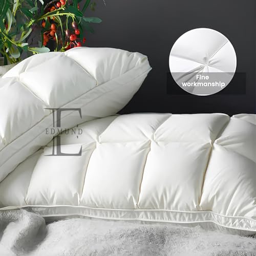 EDMUND Super Soft Premium Box Buffle Pinch Pleate Adjustable Hight Pillows 18x28 Inch Standard Size Luxurious Down Alternative Sleeping Pillow | Beige - Set of - 2