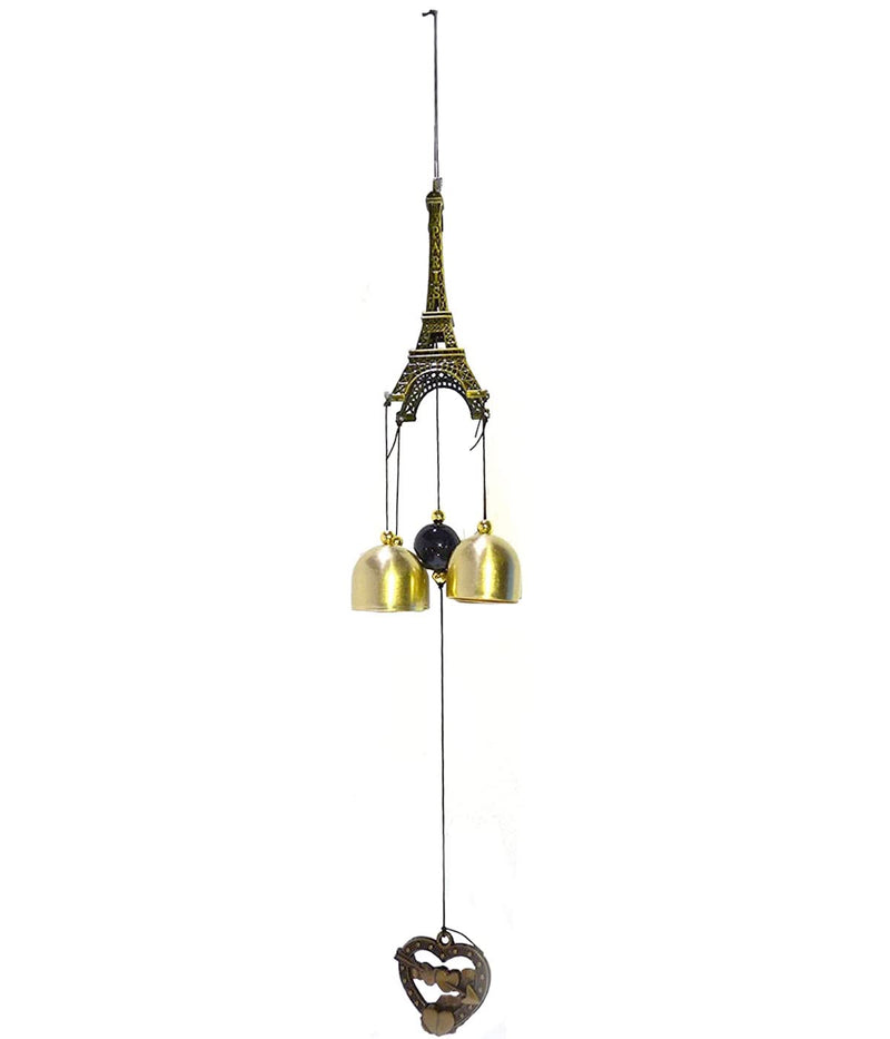 DealFry Feng Shui Metal Wind Chimes Paris Eiffel Tower with 4 Bells Positive Energy Hanging Wind Chimes for Home, Balcony, Gallery, Bedroom with Good Sound Best for Gifting (18 Inch | Heart)