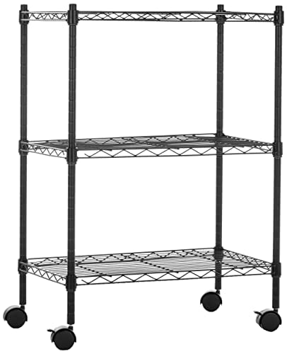 amazon basics Height Adjustable 3-Shelves Heavy Duty Rack with Wheels (Black)