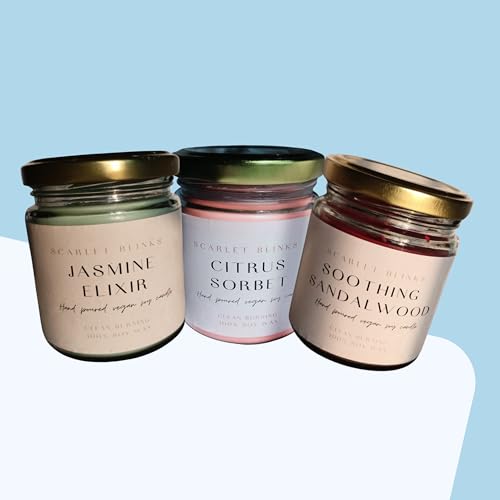 Scarlet Blinks Citrus Sorbet Candles | Jasmine Elixir Candles | Sandal Wood Candles | Soy Wax Candles | Aroma Therapy Candles | Burning Time:- 45HRS Pack of 3