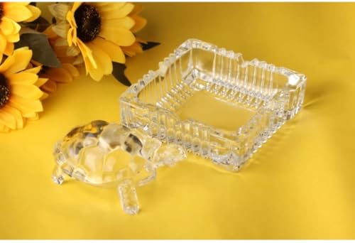 Crystal Glass Turtle Figurine, Decorative Clear Glass Tortoise Sculpture, Home Decor (9 cm Plate and 8 cm tortoise)