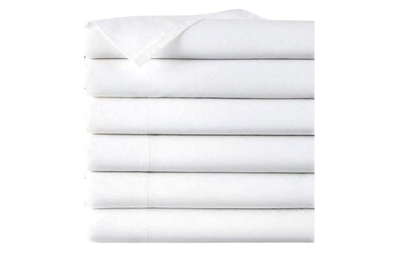 EOM Linens Twin Size Flat Sheets, T180 Thread Count Cotton/Poly, 66x104 in,White, (Pack of 6) Great for Home, Salons, Spas, Hotel, Institutional & Hospital use.