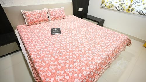 Paavni Decors Peach Perfection Double Bed King Size Cotton Bedsheet with 2 Pillow Covers | Peach| Size- Bedsheet: 108 * 108 Size of Pillow: 18 * 28