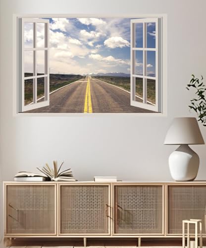 JVERF - JZZA26792 Roads Horizon Asphalt Clouds| Self-Adhesive Open Window Wall Sticker