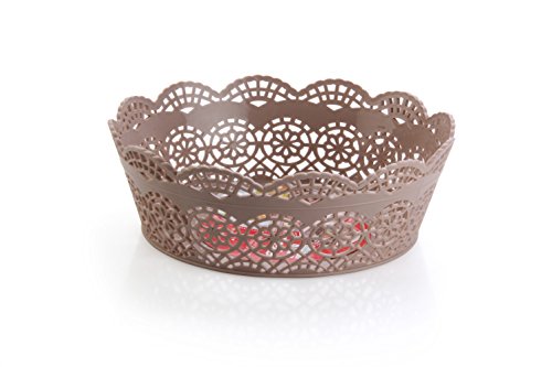 Nayasa Lacy Plastic Round 3 Piece Basket Set, Beige, Peach and Chocolate